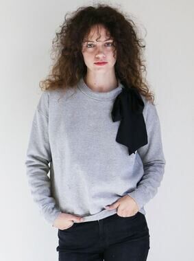 Frame Denim Bow Sweatshirt Crew Neck Casual Coquette Preppy Academia Fall XS